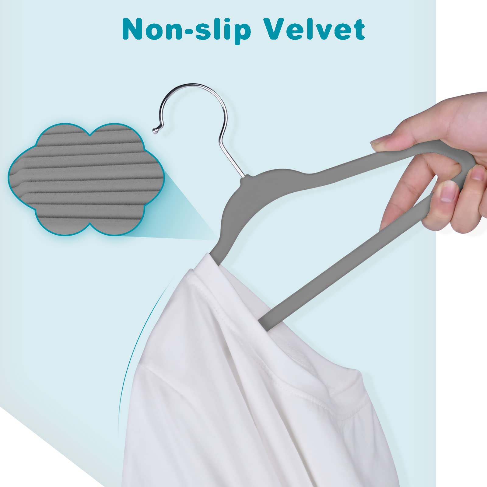 BAGAIL grey velvet kid hangers neatly organizing toddler wardrobe