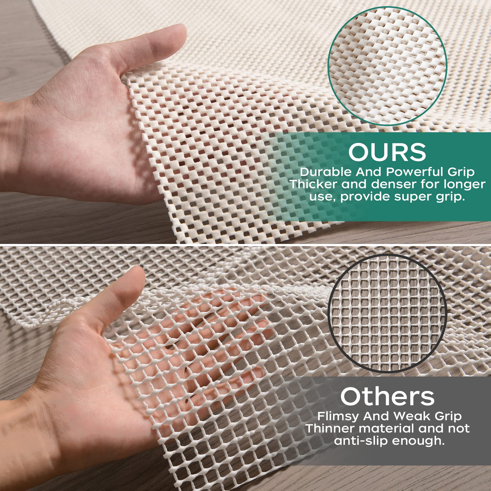BAGAIL BASICS extra-thick rug pad cushions rugs on hard floors.