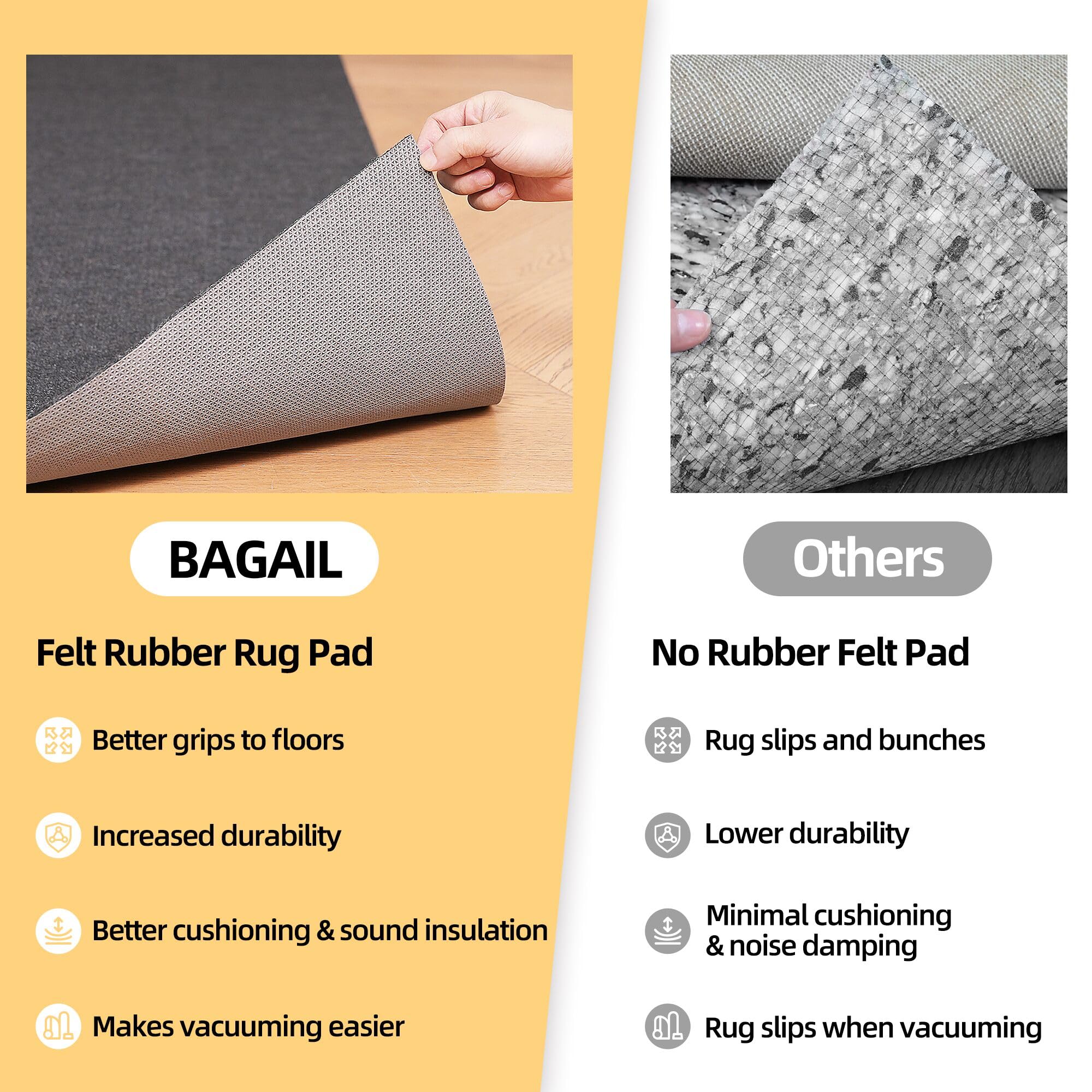 BAGAIL BASICS no-residue rug pad won’t mark delicate floors