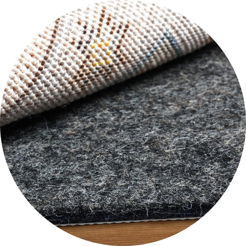 BAGAIL BASICS round rug pad with natural rubber backing providing strong floor grip