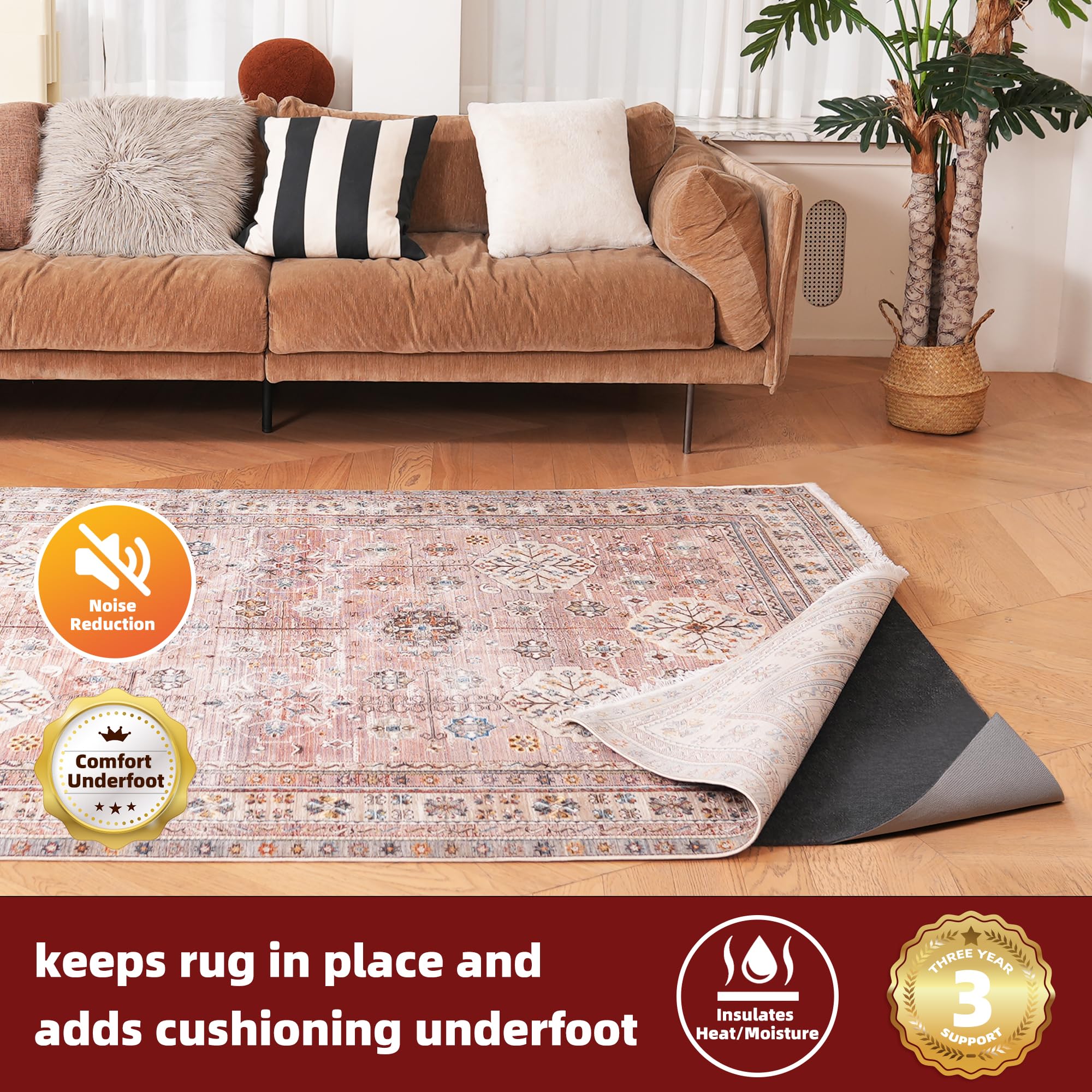 BAGAIL BASICS non-slip rug pad maintains rug position with strong grip.