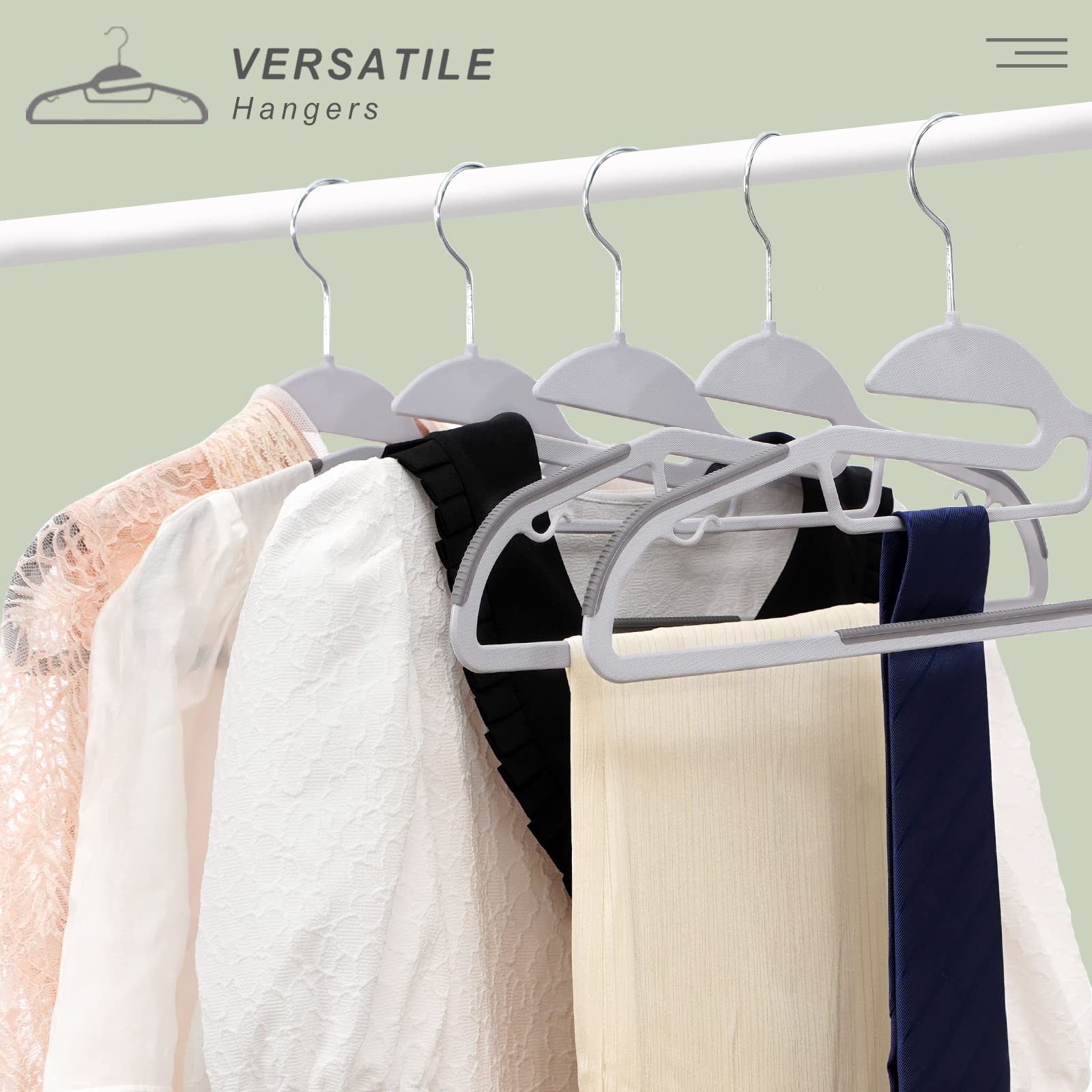 Bagail grey plastic hangers blend with any closet style.