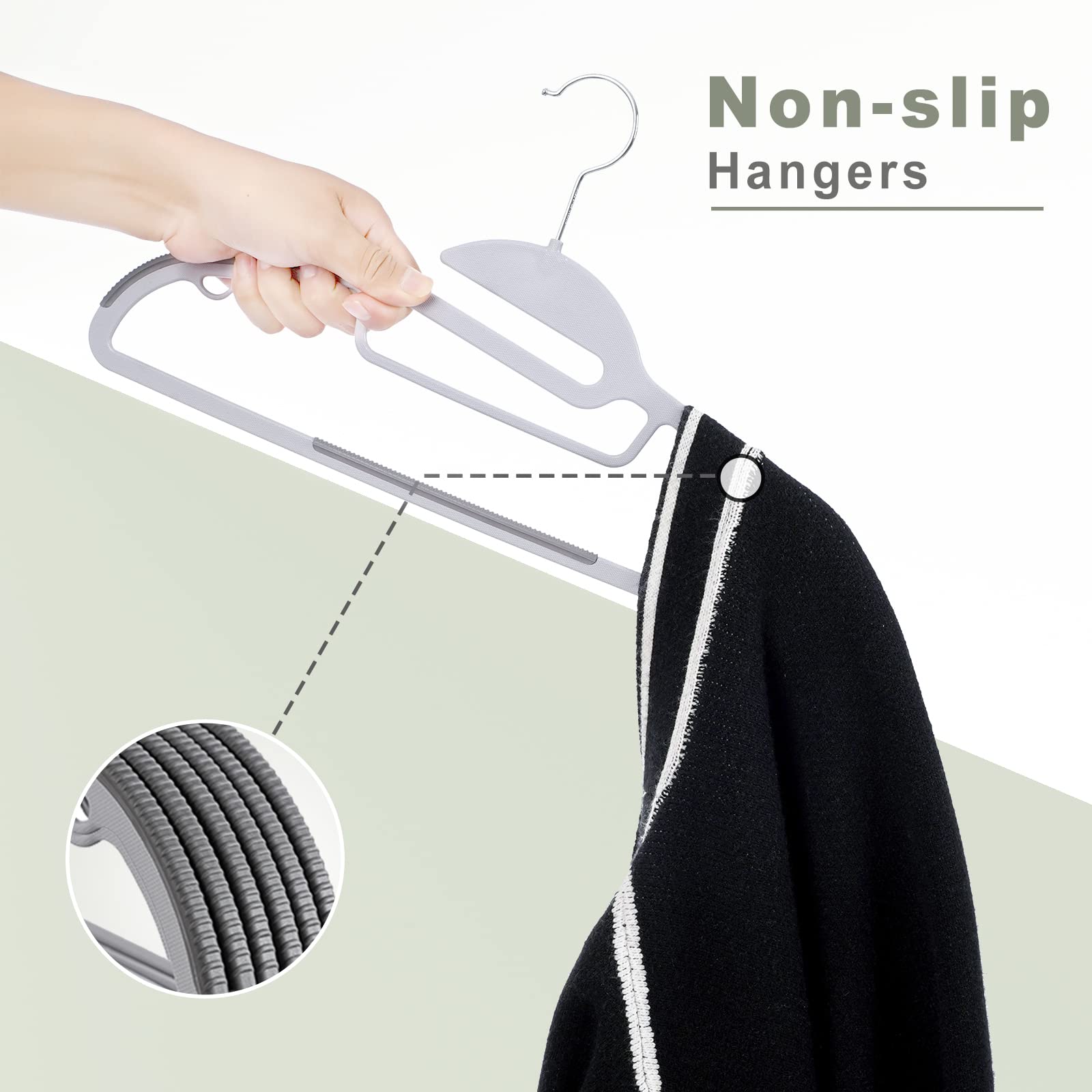 Bagail heavy-duty plastic hangers support bulky sweaters and coats.