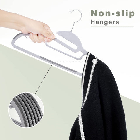 Bagail heavy-duty plastic hangers support bulky sweaters and coats.