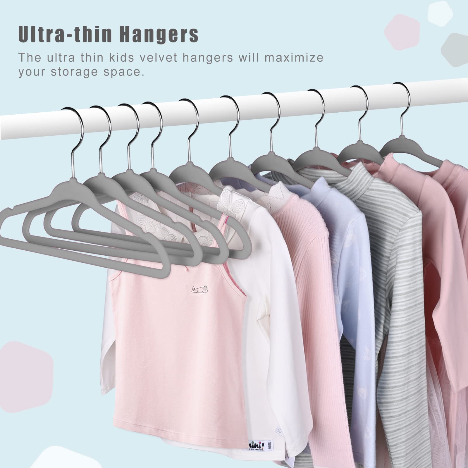 Bagail infant toddler hangers gray with non-slip notches for camisoles and dresses.