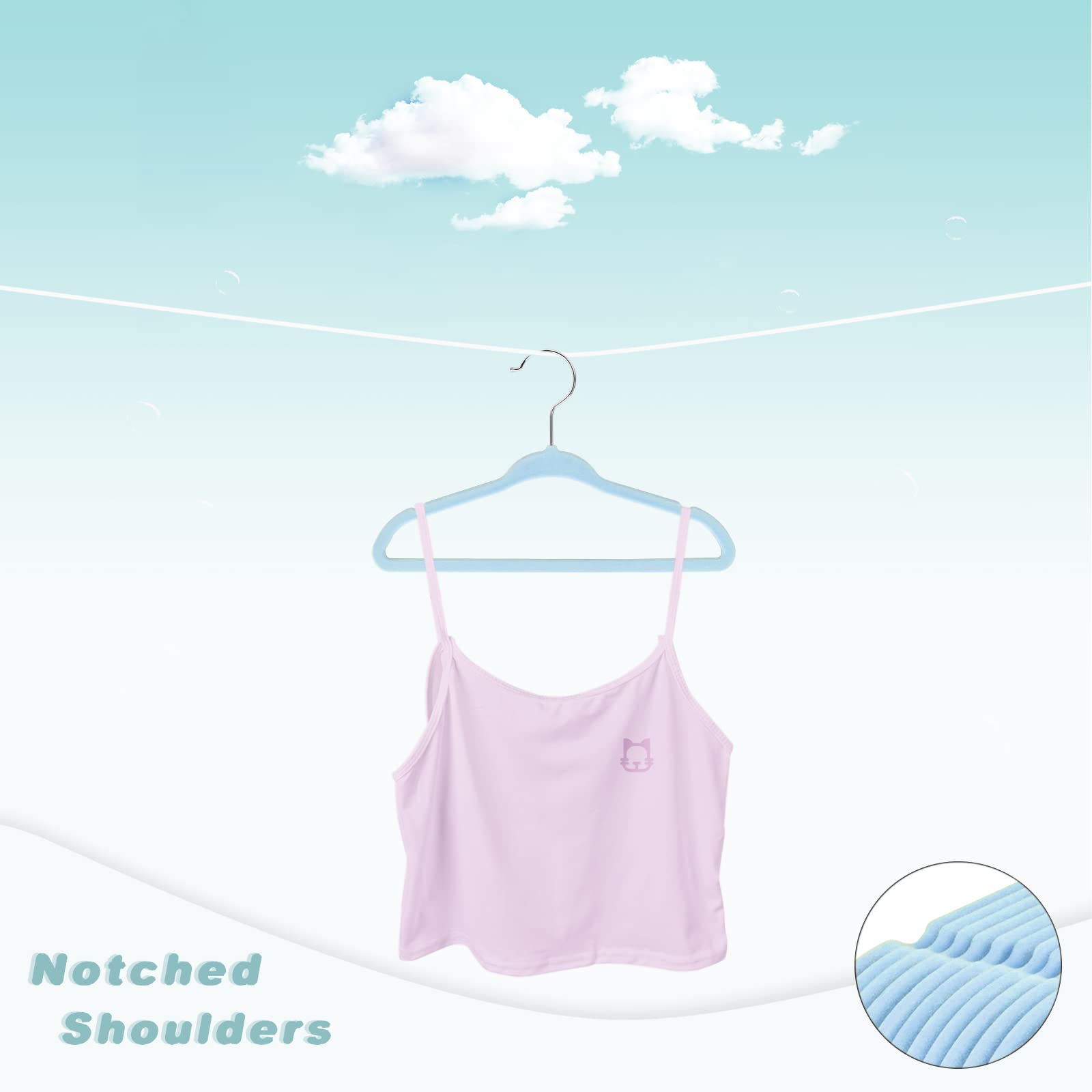 Bagail kids clothes hanger with side notches supports camisoles.