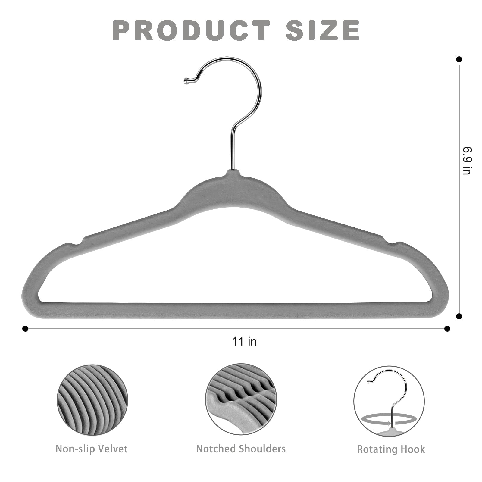 Bagail kids velvet hanger side view highlighting non-slip shoulders for small garments.