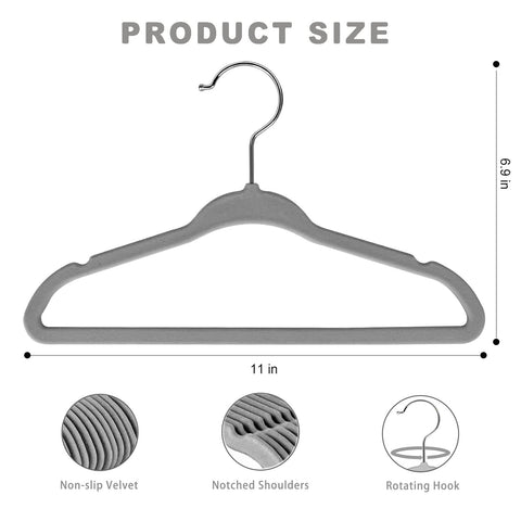 Bagail kids velvet hanger side view highlighting non-slip shoulders for small garments.