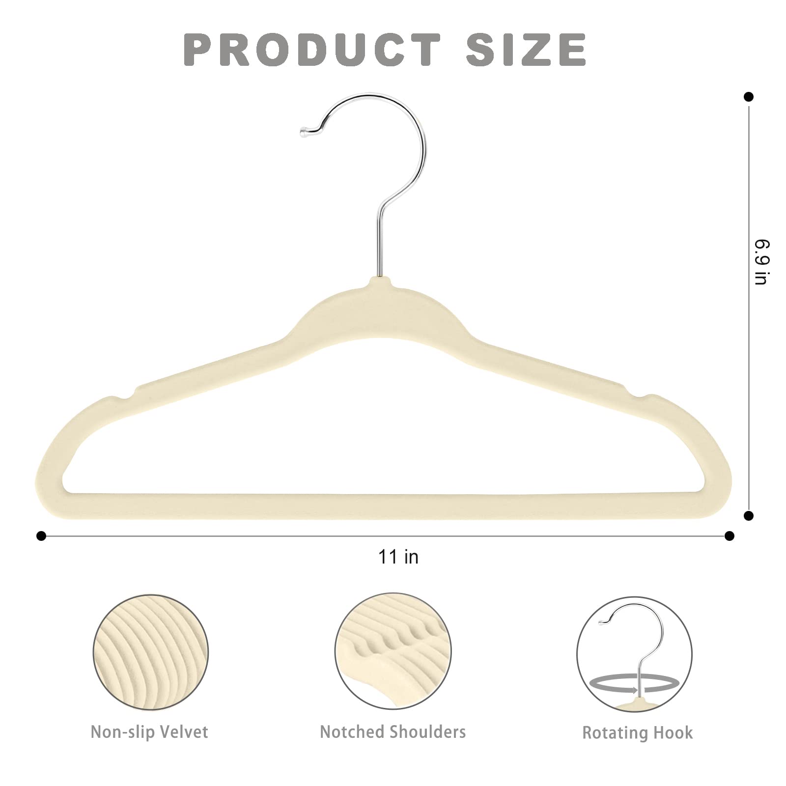 Bagail kids velvet hanger 11in ivory shoulder notch closeup to grip camisoles