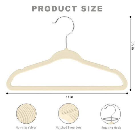 Bagail kids velvet hanger 11in ivory shoulder notch closeup to grip camisoles