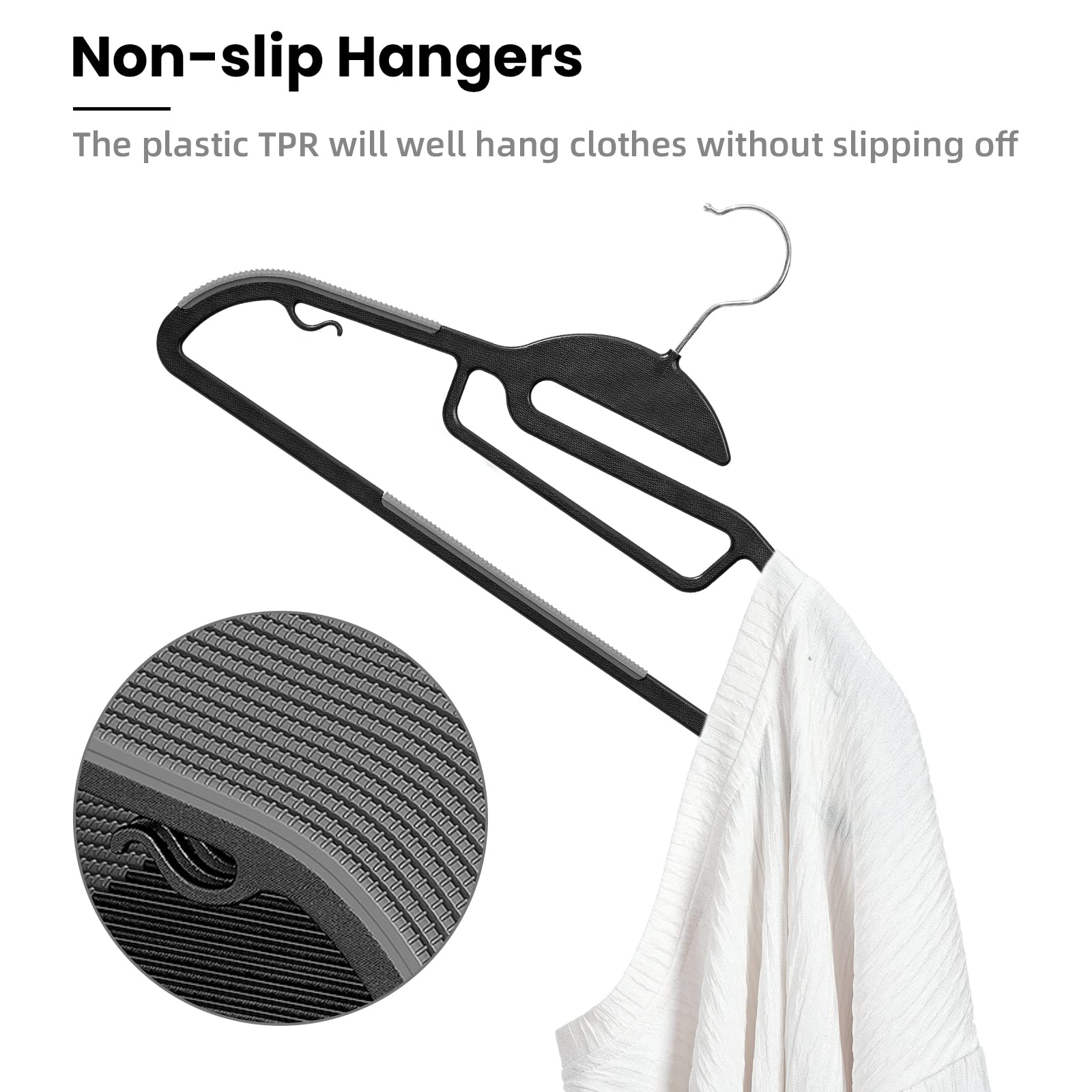 BAGAIL hangers with non-slip pads keep clothes in place.