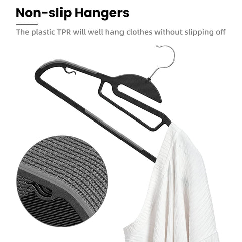 BAGAIL hangers with non-slip pads keep clothes in place.