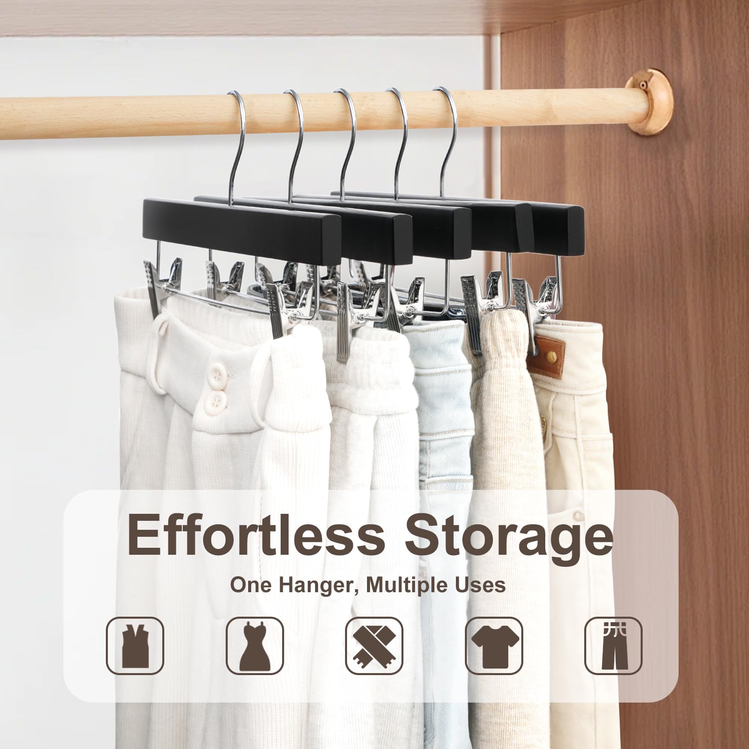 Bagail wooden hanger versatile for skirts and tops in a tidy wardrobe