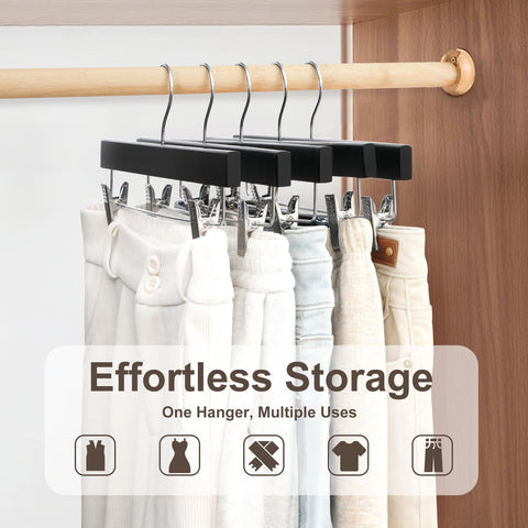 Bagail wooden hanger versatile for skirts and tops in a tidy wardrobe