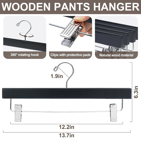 Bagail wooden pants hanger with 360-degree swivel hook for easy access