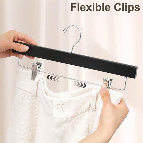 Bagail wooden pants hanger with anti-rust clips for durable closet use