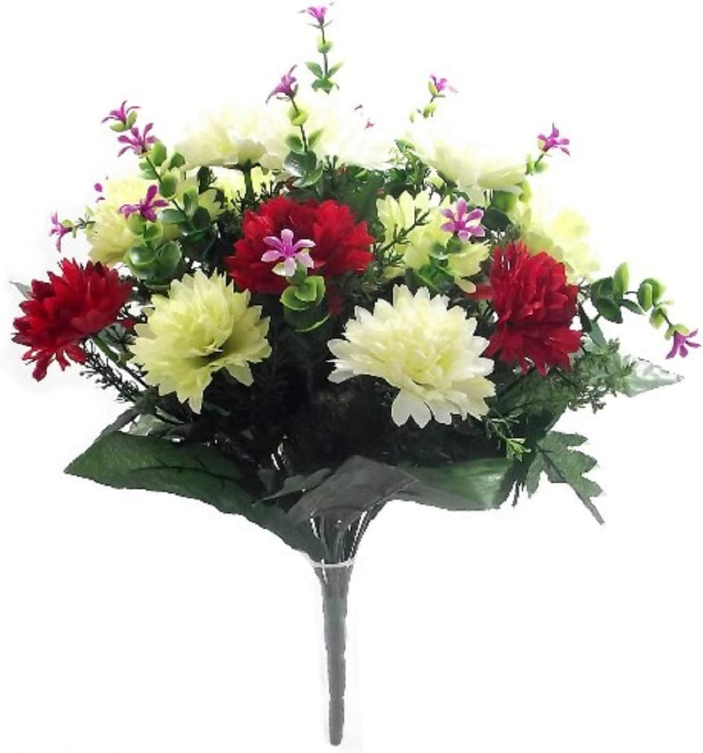 Bagari artificial flowers 41cm Ivory-Green-Red mix for graves or home decor