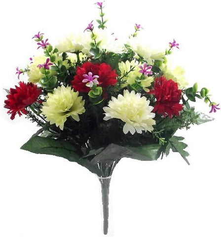 Bagari artificial flowers 41cm Ivory-Green-Red mix for graves or home decor