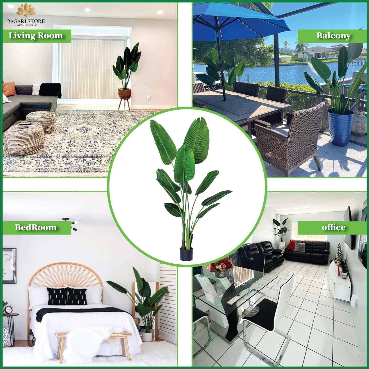 Bagari potted Bird of Paradise artificial plant enhances living room decor.