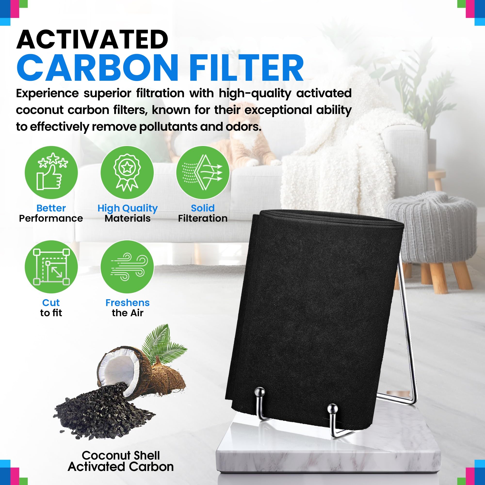 Bagean activated-carbon filter sheet 16x48 fits purifiers and helps odor control.