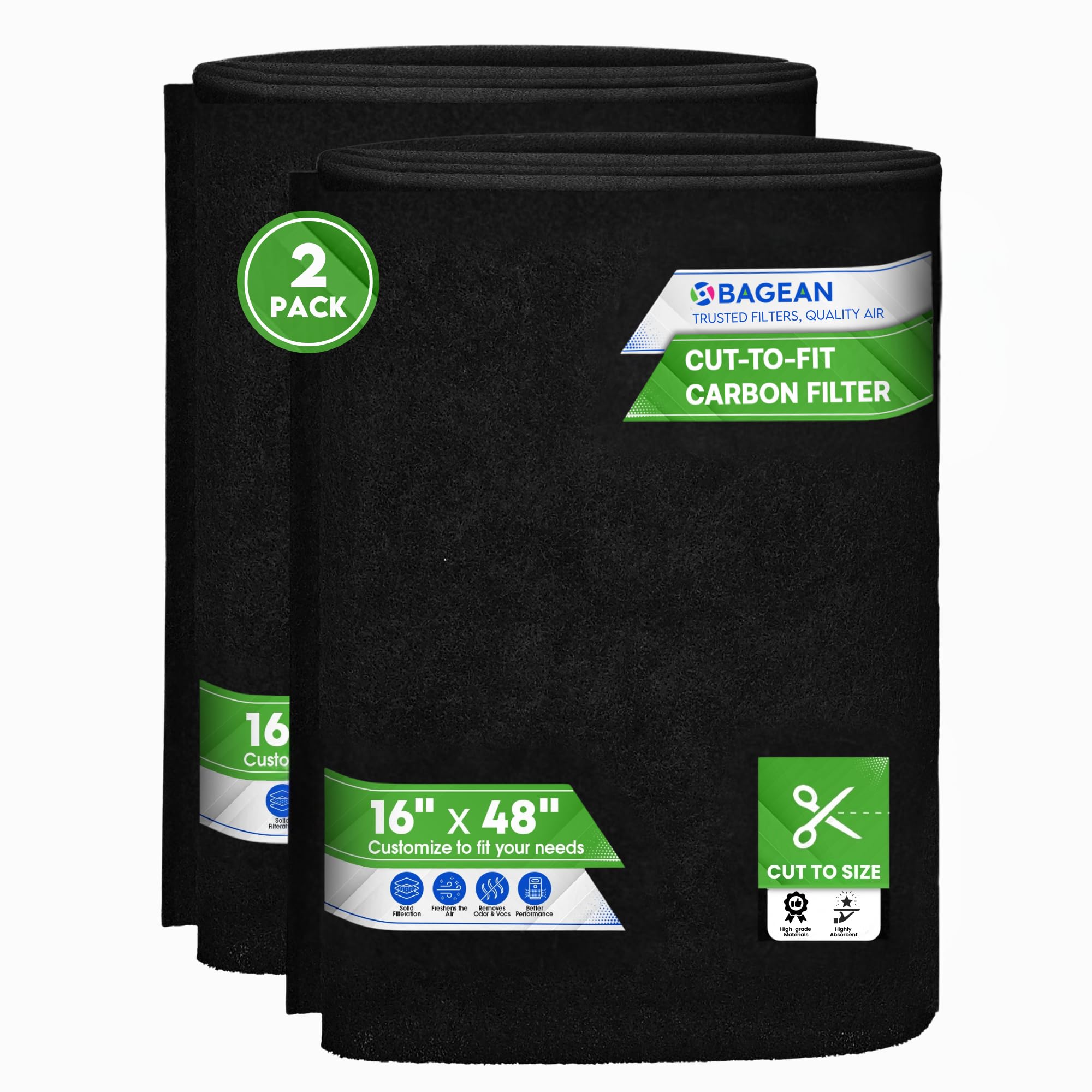 Bagean cut-to-fit activated-carbon filter 16x48 side view for customizable air purification.
