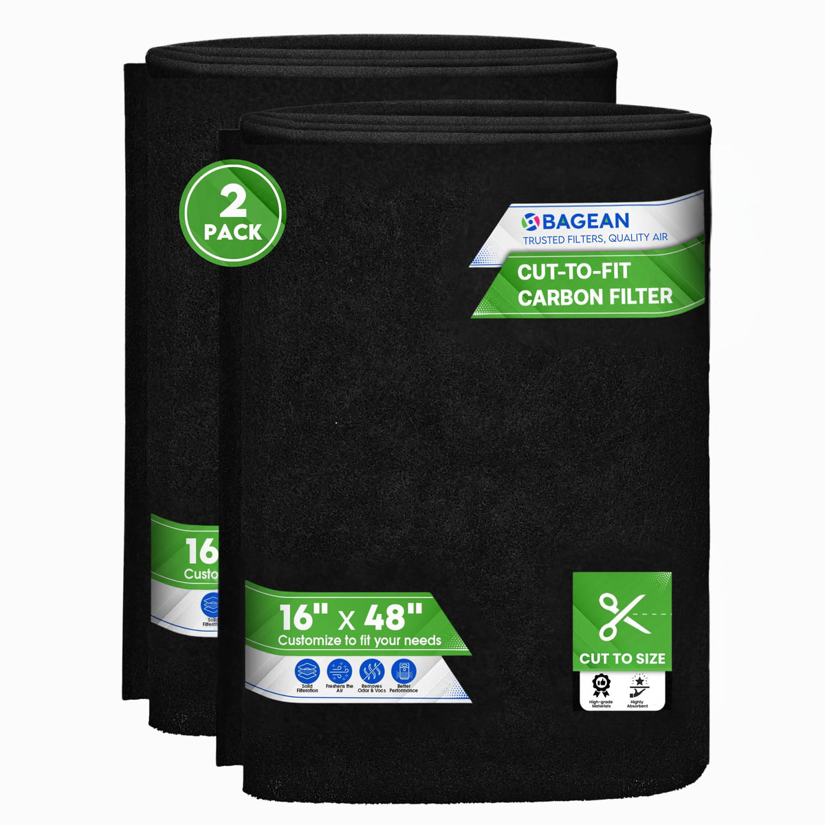 Bagean cut-to-fit activated-carbon filter 16x48 side view for customizable air purification.