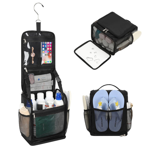 Bagmoly mesh shower caddy holds full-size bottles securely for dorm showers.