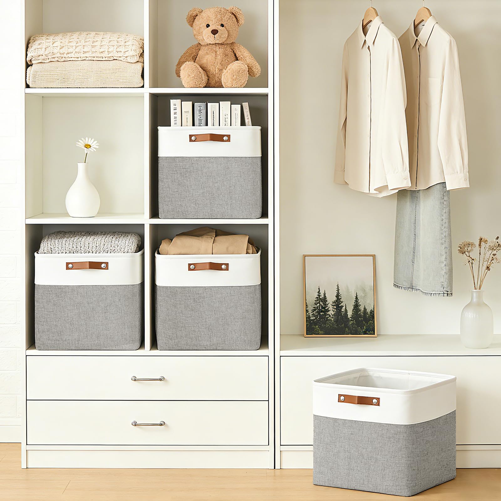 Bagnizer 13x13 cube storage bin side view showcases sturdy design.