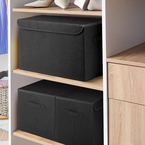 Bagnizer closet organizer bin fits blankets, clothes, and towels.