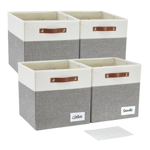 Bagnizer collapsible fabric storage cube bin in gray and white for organized shelves.