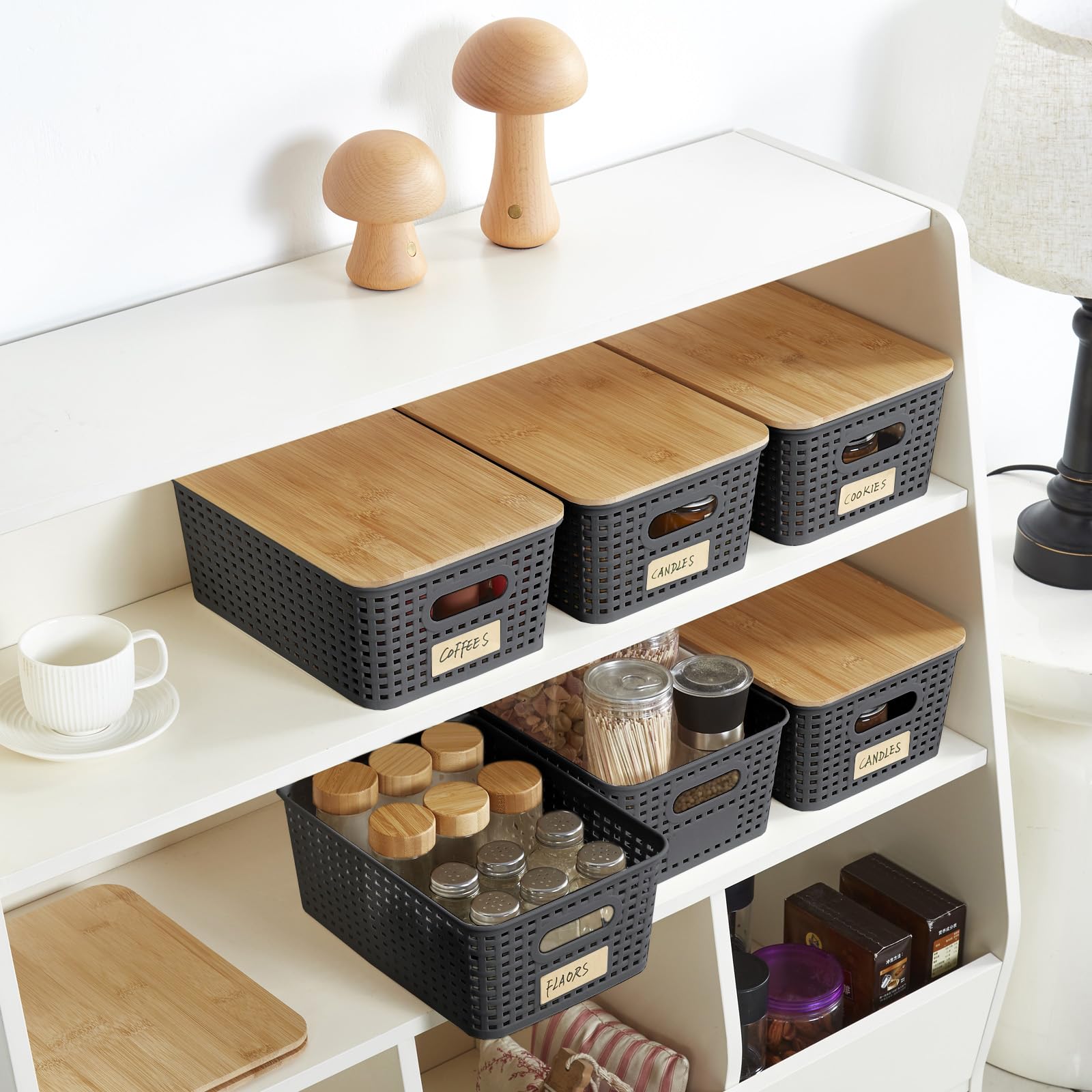 Bagnizer decorative storage bin for kitchen and office spaces.