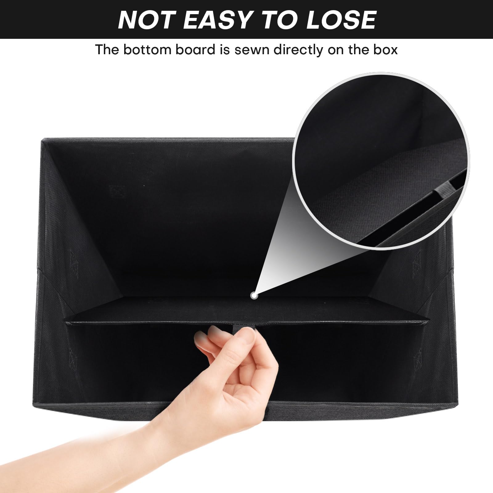 Bagnizer foldable storage bin with Velcro lid closure keeps contents tidy.