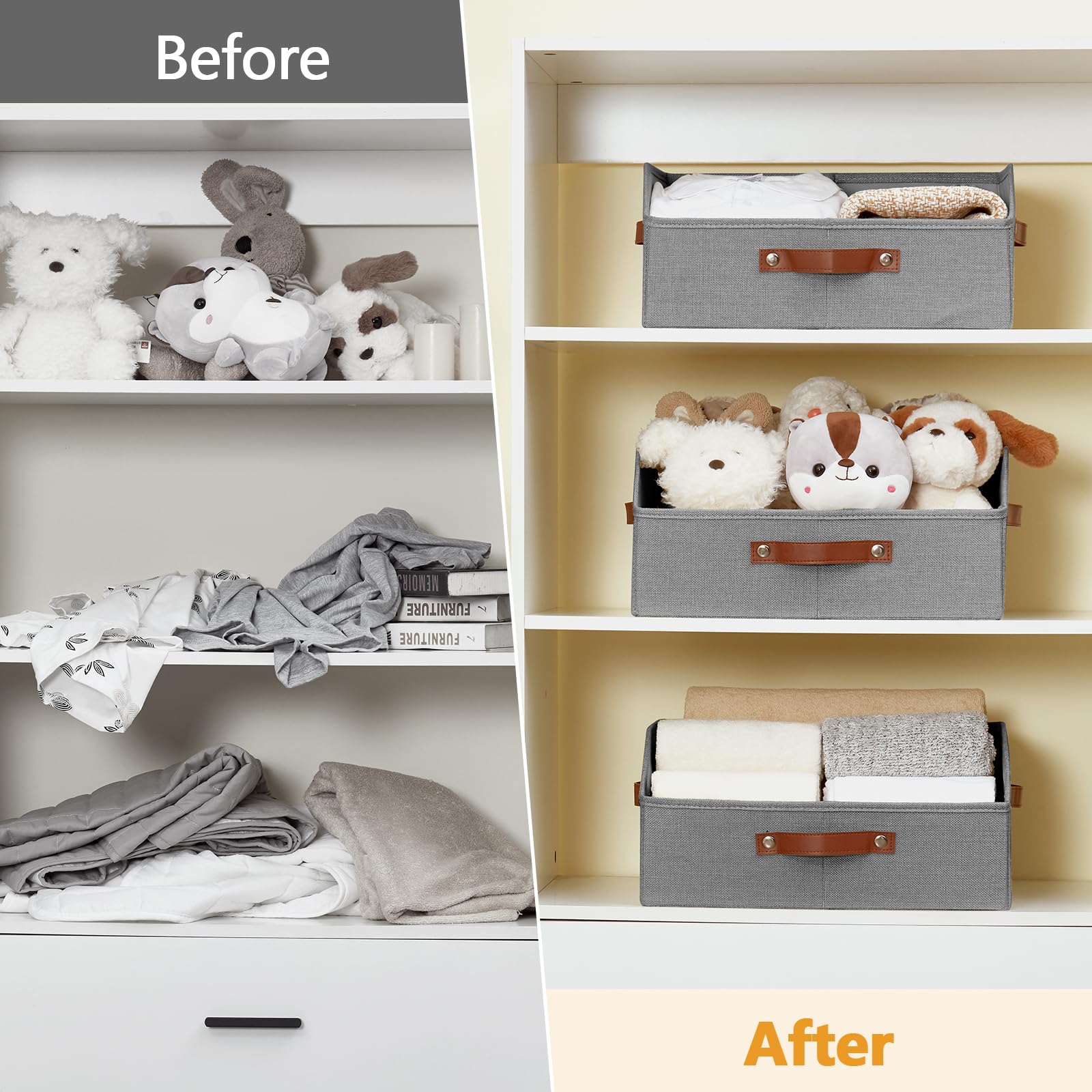 Bagnizer gray storage bin in a living space for clutter control