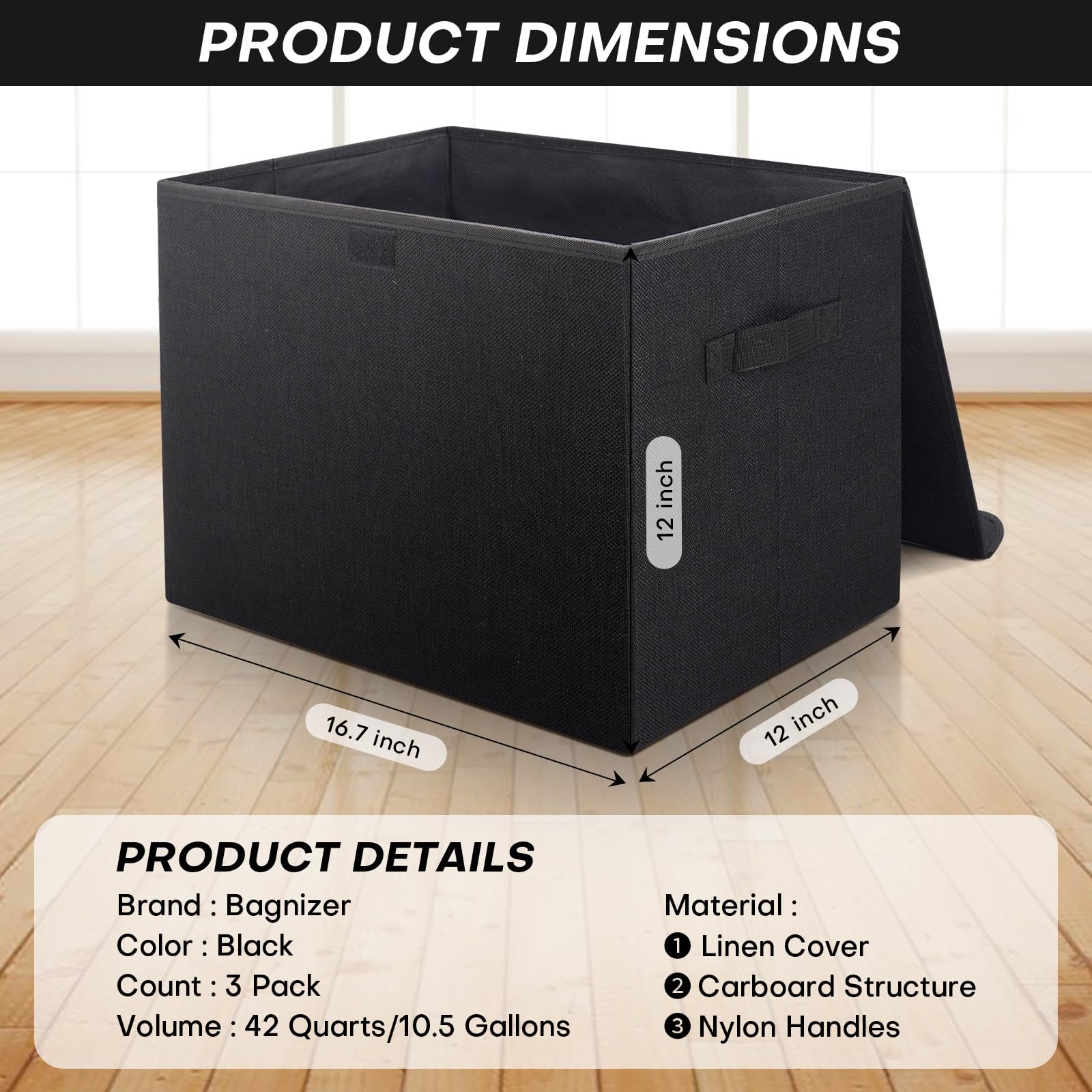 Bagnizer large storage bin with lid open shows foldable design for easy access.