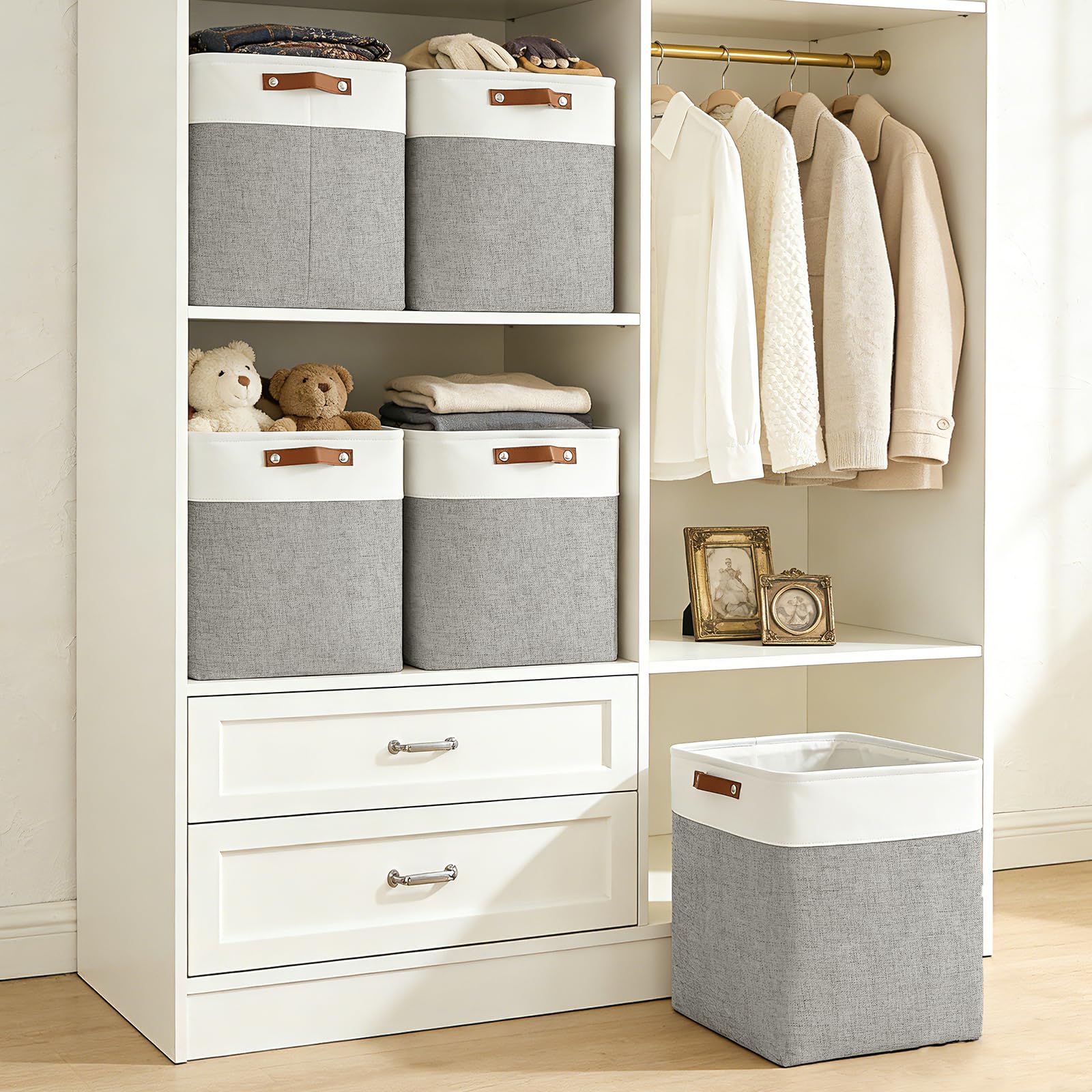 Bagnizer grey-white stack on shelf demonstrates space-efficient organization