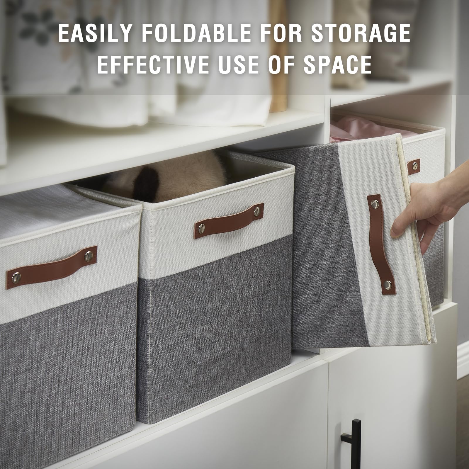 Bagnizer organized closet with cube-bin neatly on a shelf.