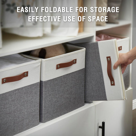 Bagnizer organized closet with cube-bin neatly on a shelf.