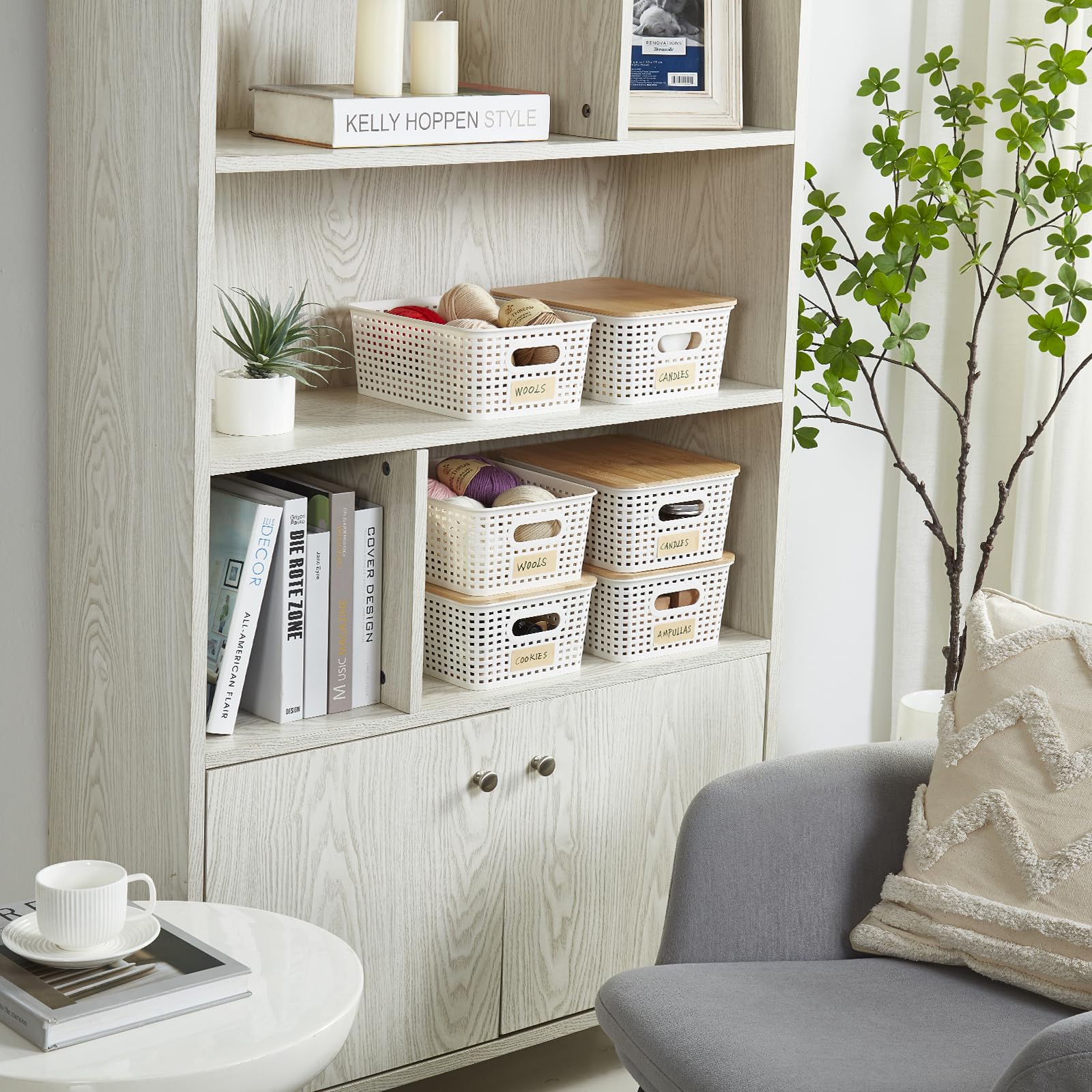 Bagnizer shelf bin fits neatly on shelves for space-efficient storage.