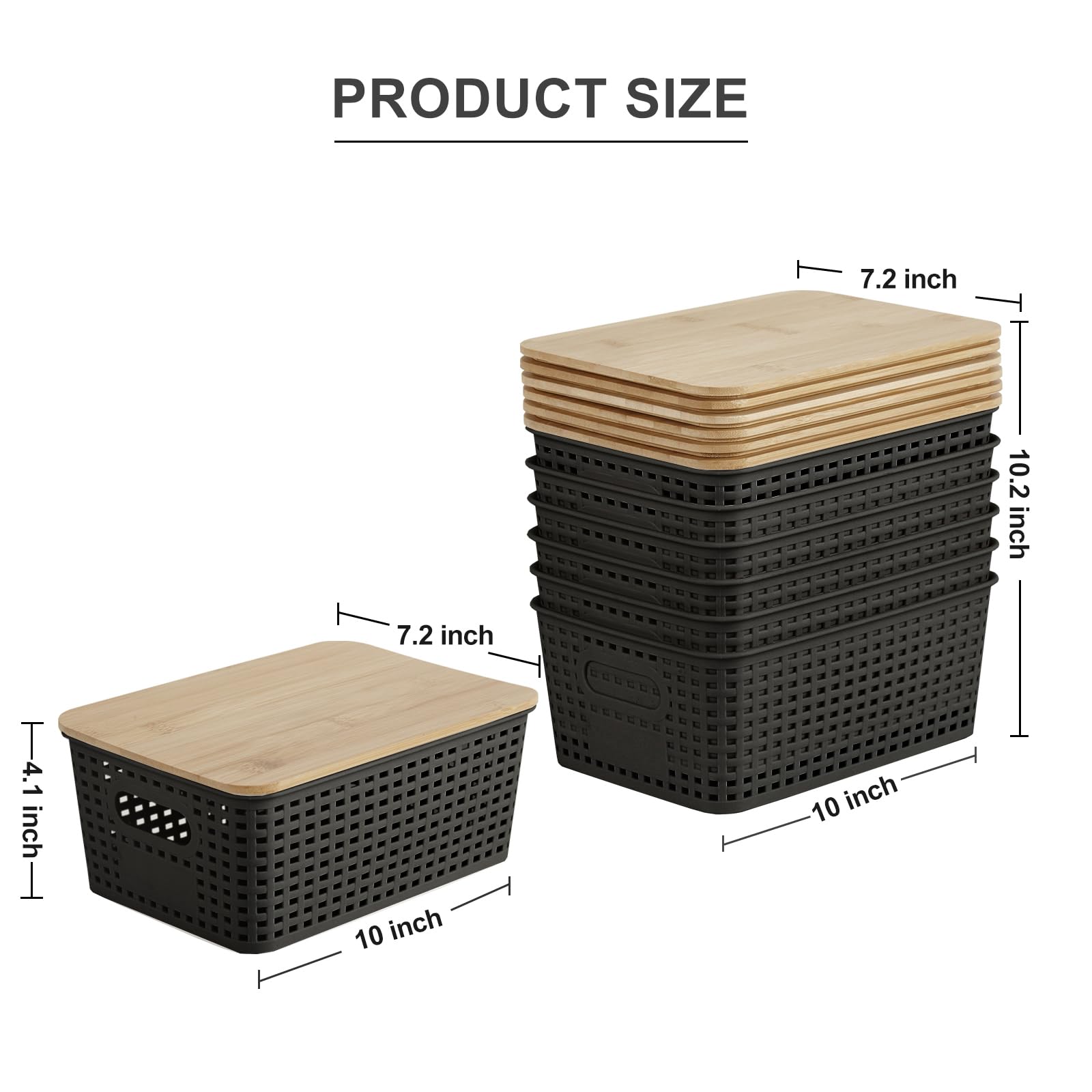 Bagnizer stackable bin with bamboo lid, side view for space-saving organization.