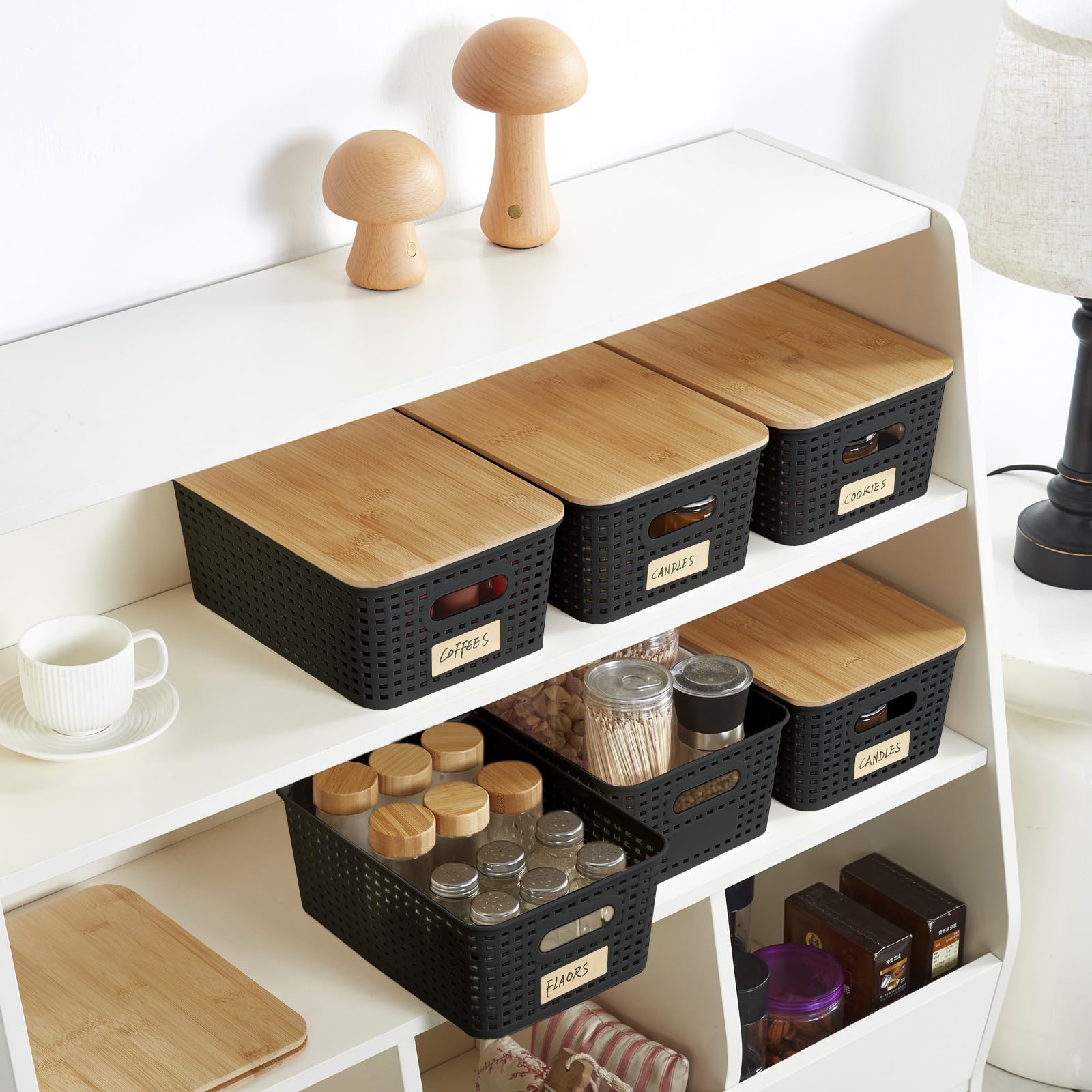 Bagnizer storage bin on shelf with items inside for reference.
