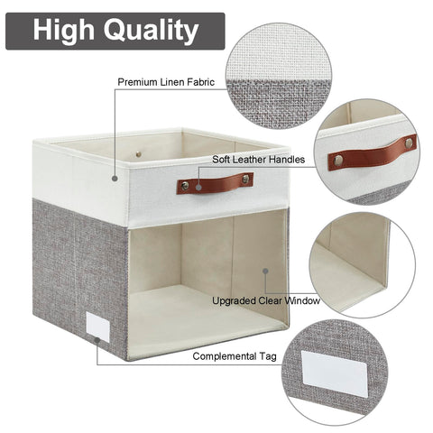 Bagnizer gray and white bins organized on a closet shelf
