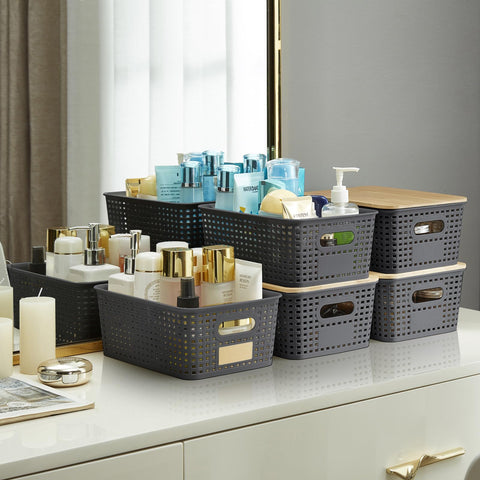 Bagnizer bin fits on shelves for under-bed or desk storage.
