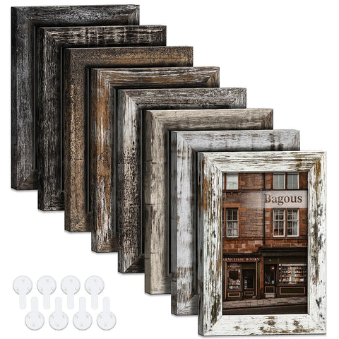 Bagous 4x6 picture frame set with vintage wood tones for shelf display.