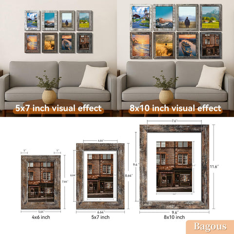 Bagous 8x10 frames with wall nails for secure vertical or horizontal hanging