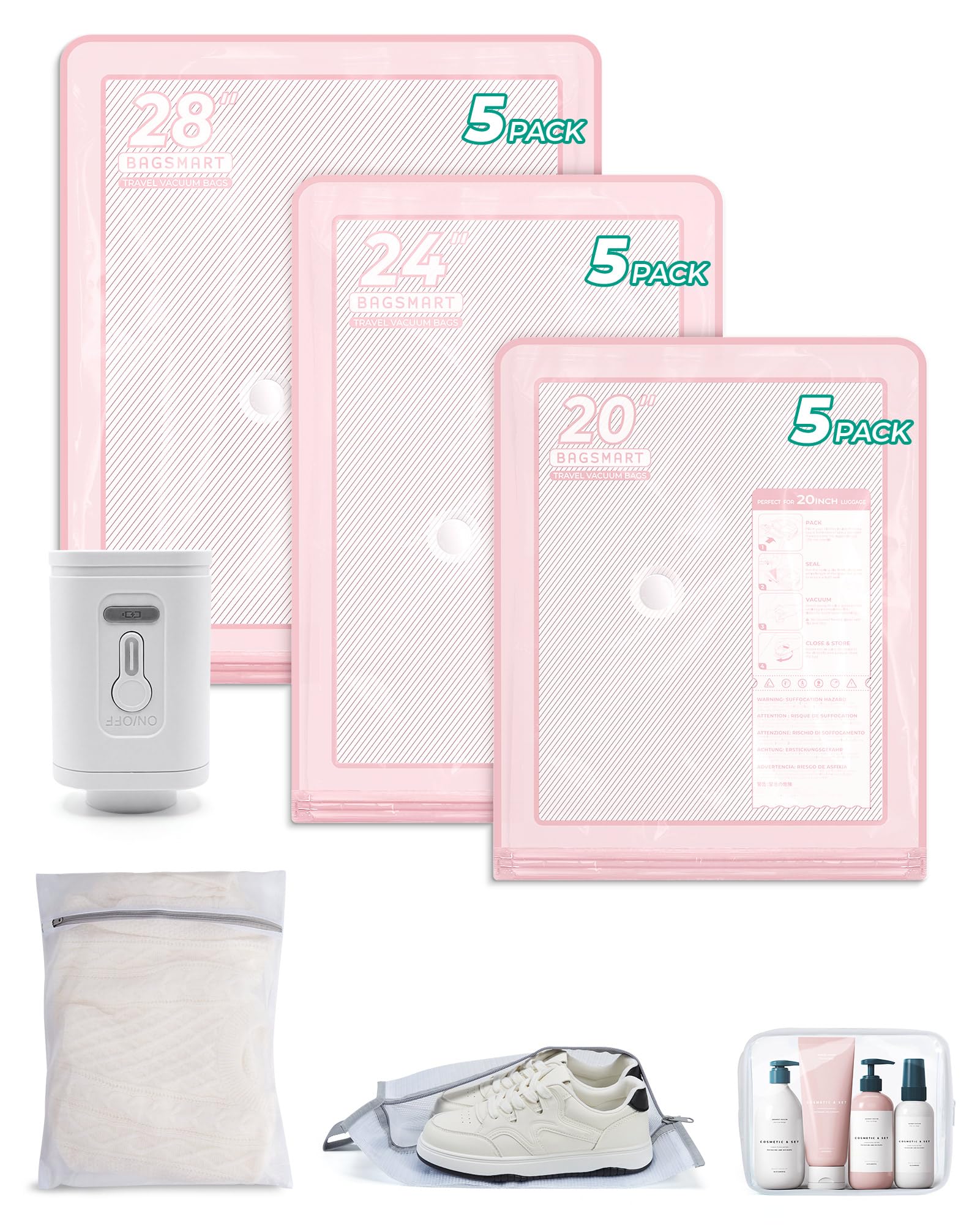 BAGSMART 18-piece organized set keeps clothes compact for efficient packing on trips.