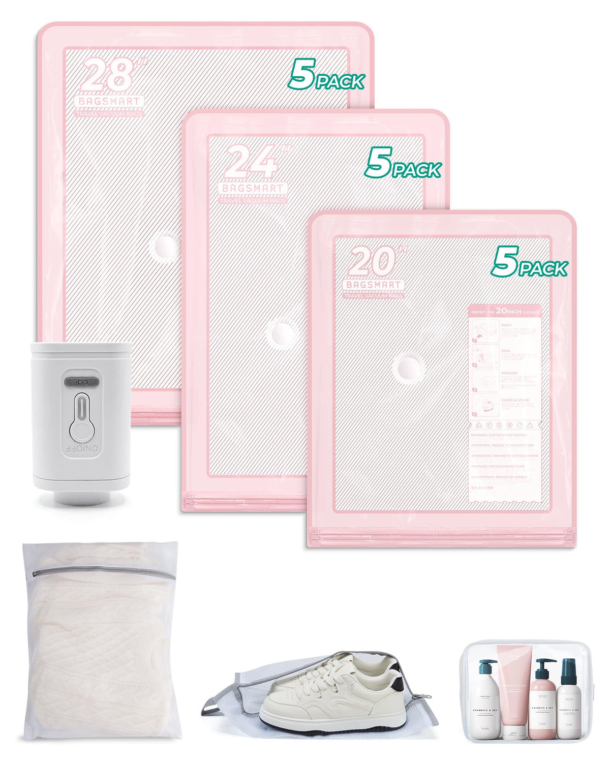 BAGSMART 18-piece organized set keeps clothes compact for efficient packing on trips.
