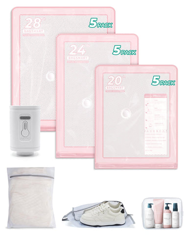 BAGSMART 18-piece organized set keeps clothes compact for efficient packing on trips.