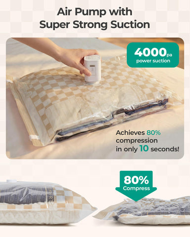 BAGSMART 4000Pa compression action delivering rapid space savings during packing.
