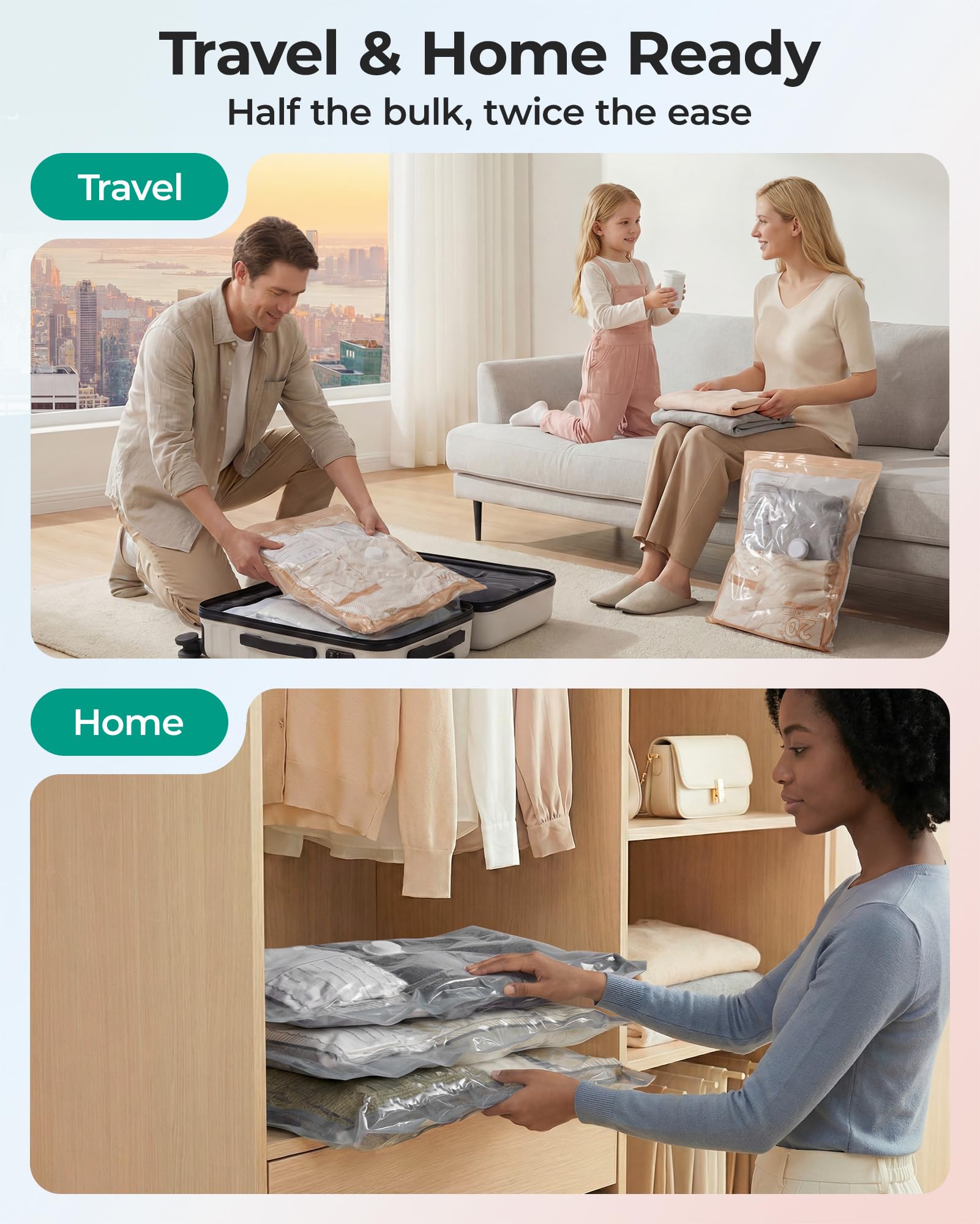 BAGSMART compact travel essentials pack shown with luggage