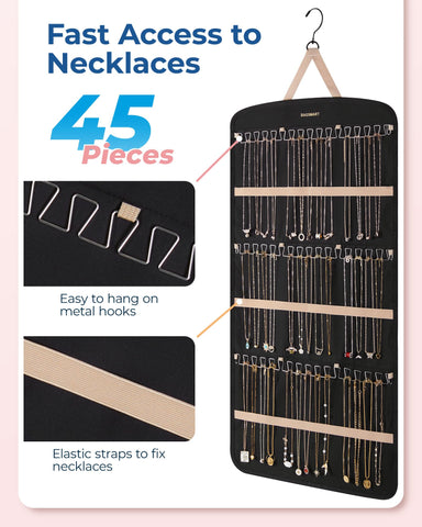 BagSMART side view with three rows hooks for easy necklace access
